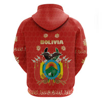 Bolivia National Emblem Zip Hoodie with Floral Pattern and Red Folk Design