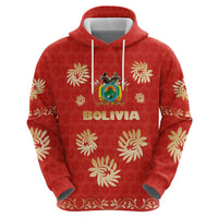 Bolivia National Emblem Zip Hoodie with Floral Pattern and Red Folk Design