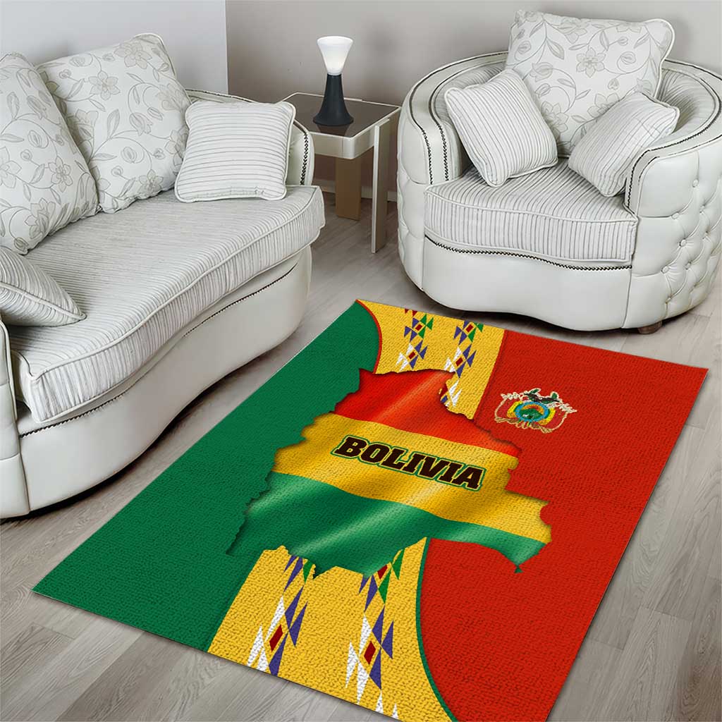 Bolivia Flag Color Area Rug with National Crest, Andean Pattern and Condor Graphic