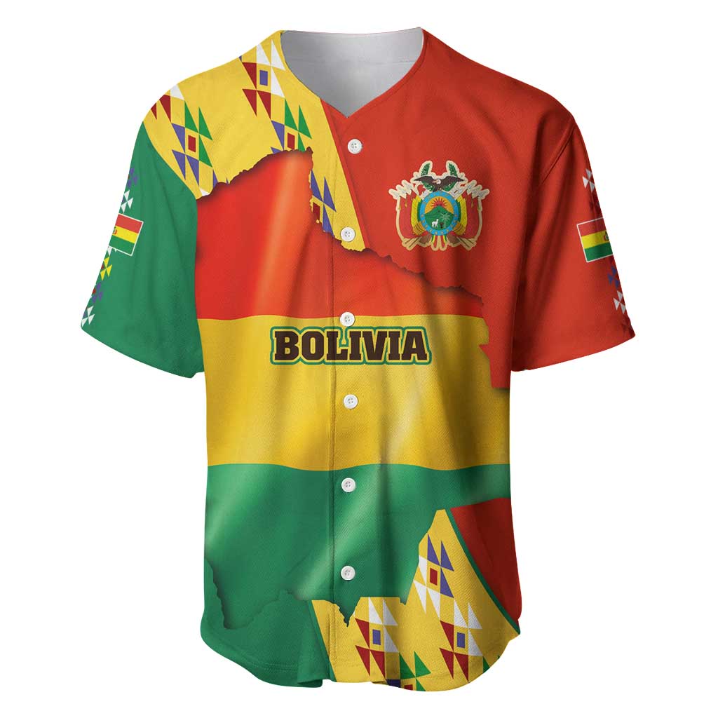 Bolivia Flag Color Baseball Jersey with National Crest, Andean Pattern and Condor Graphic
