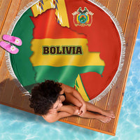 Bolivia Flag Color Beach Blanket with National Crest, Andean Pattern and Condor Graphic
