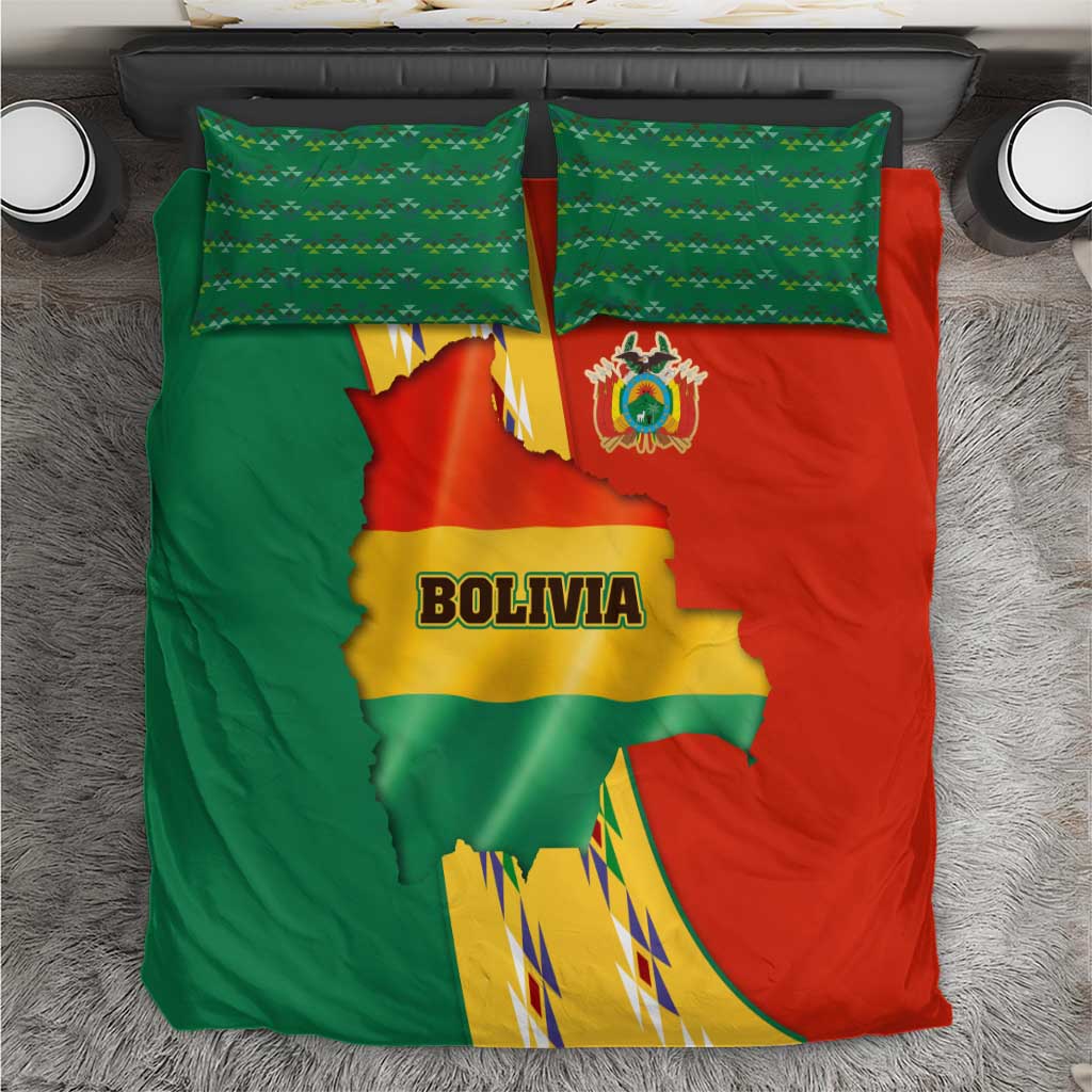 Bolivia Flag Color Bedding Set with National Crest, Andean Pattern and Condor Graphic