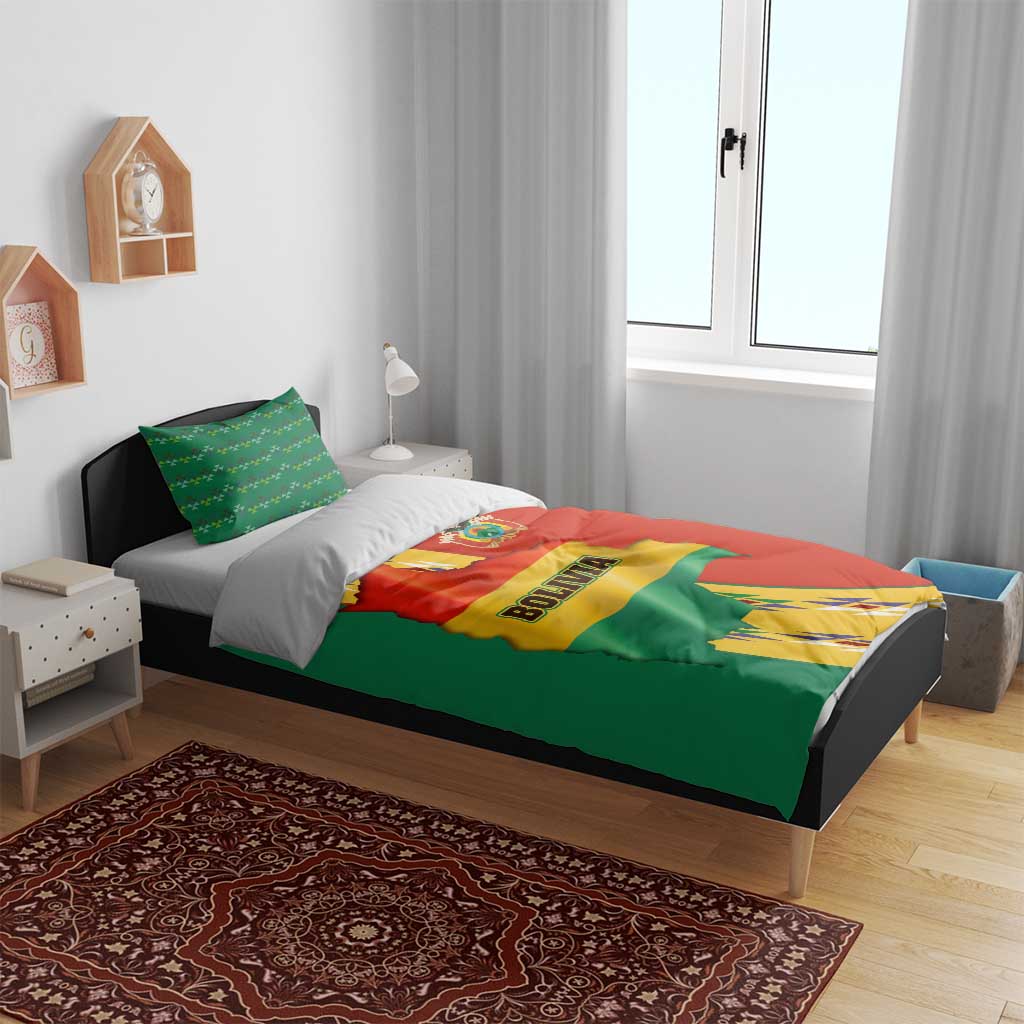 Bolivia Flag Color Bedding Set with National Crest, Andean Pattern and Condor Graphic