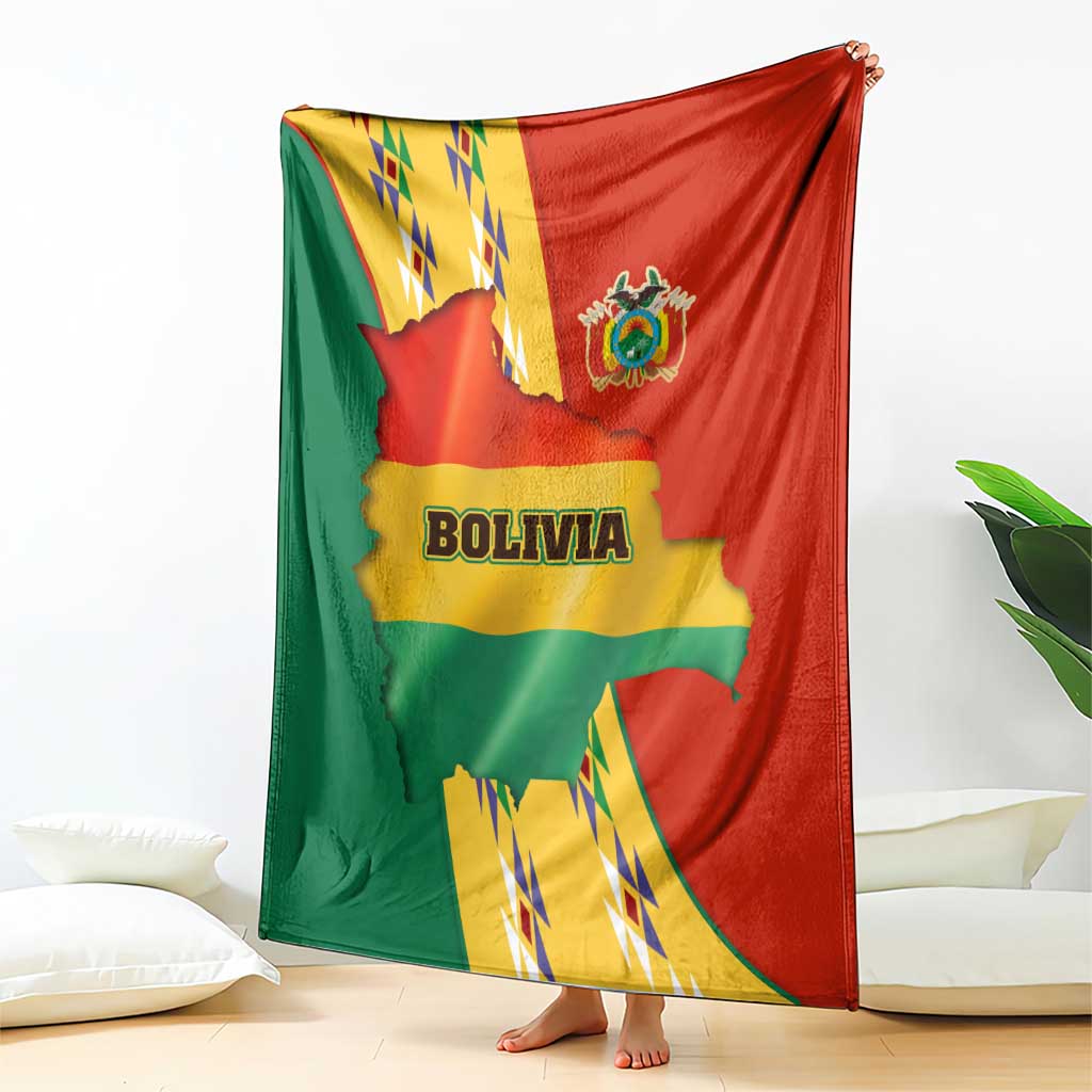Bolivia Flag Color Blanket with National Crest, Andean Pattern and Condor Graphic