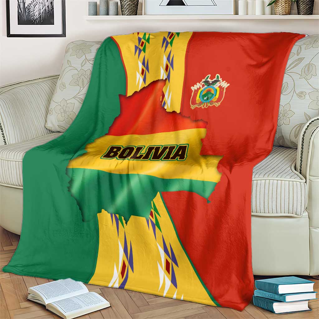 Bolivia Flag Color Blanket with National Crest, Andean Pattern and Condor Graphic