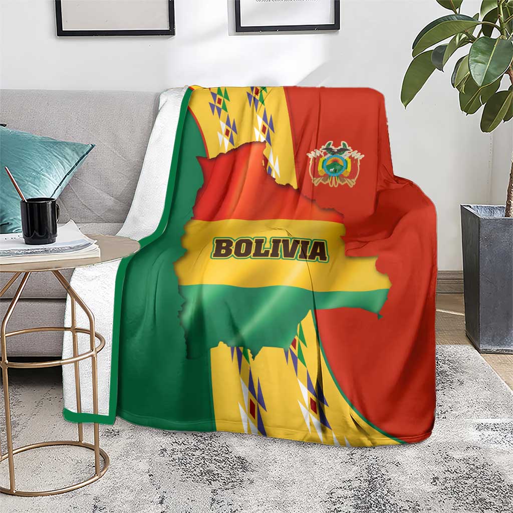 Bolivia Flag Color Blanket with National Crest, Andean Pattern and Condor Graphic