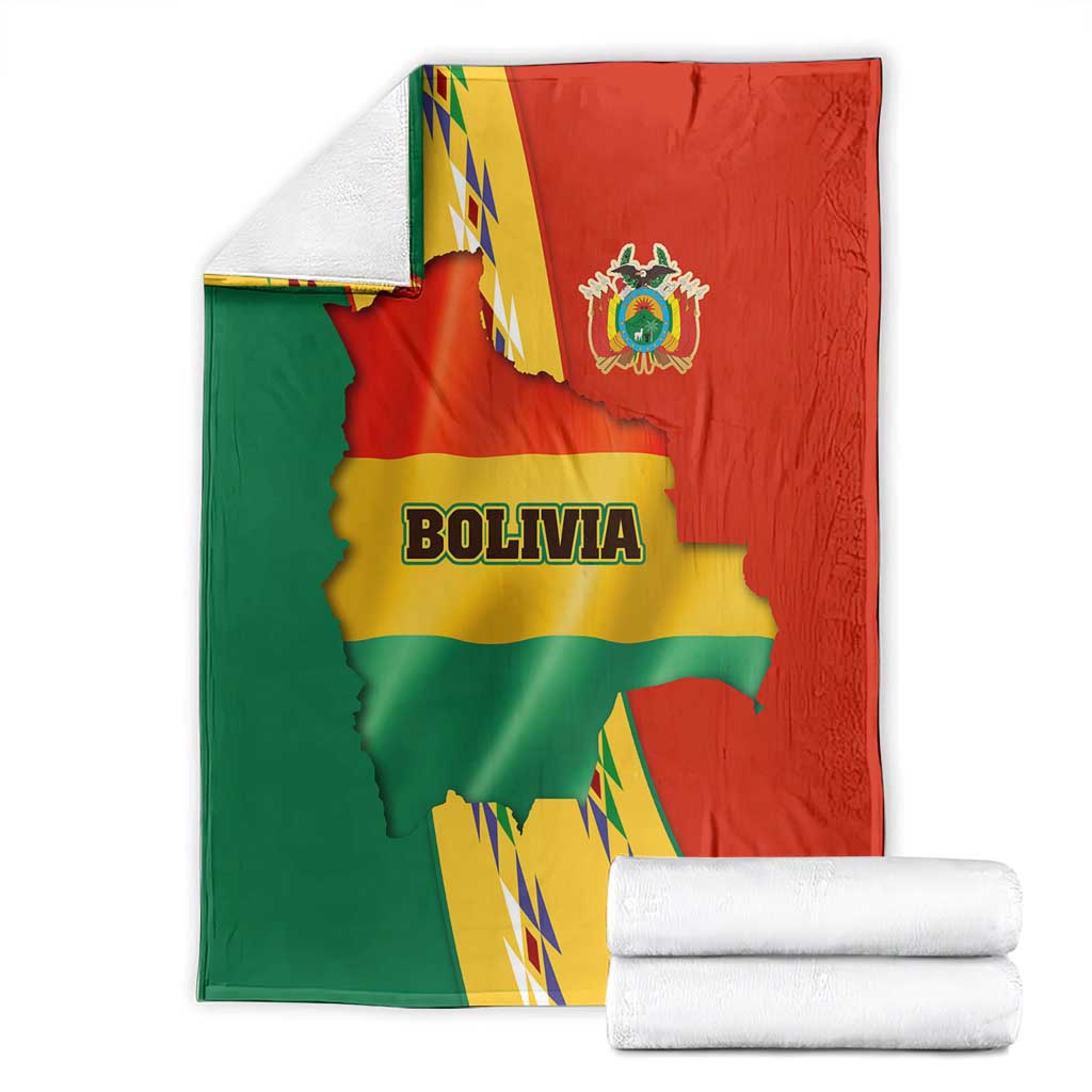 Bolivia Flag Color Blanket with National Crest, Andean Pattern and Condor Graphic
