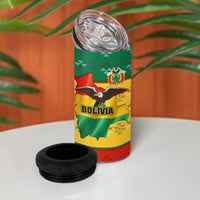 Bolivia Flag Color 4 in 1 Can Cooler Tumbler with National Crest, Andean Pattern and Condor Graphic