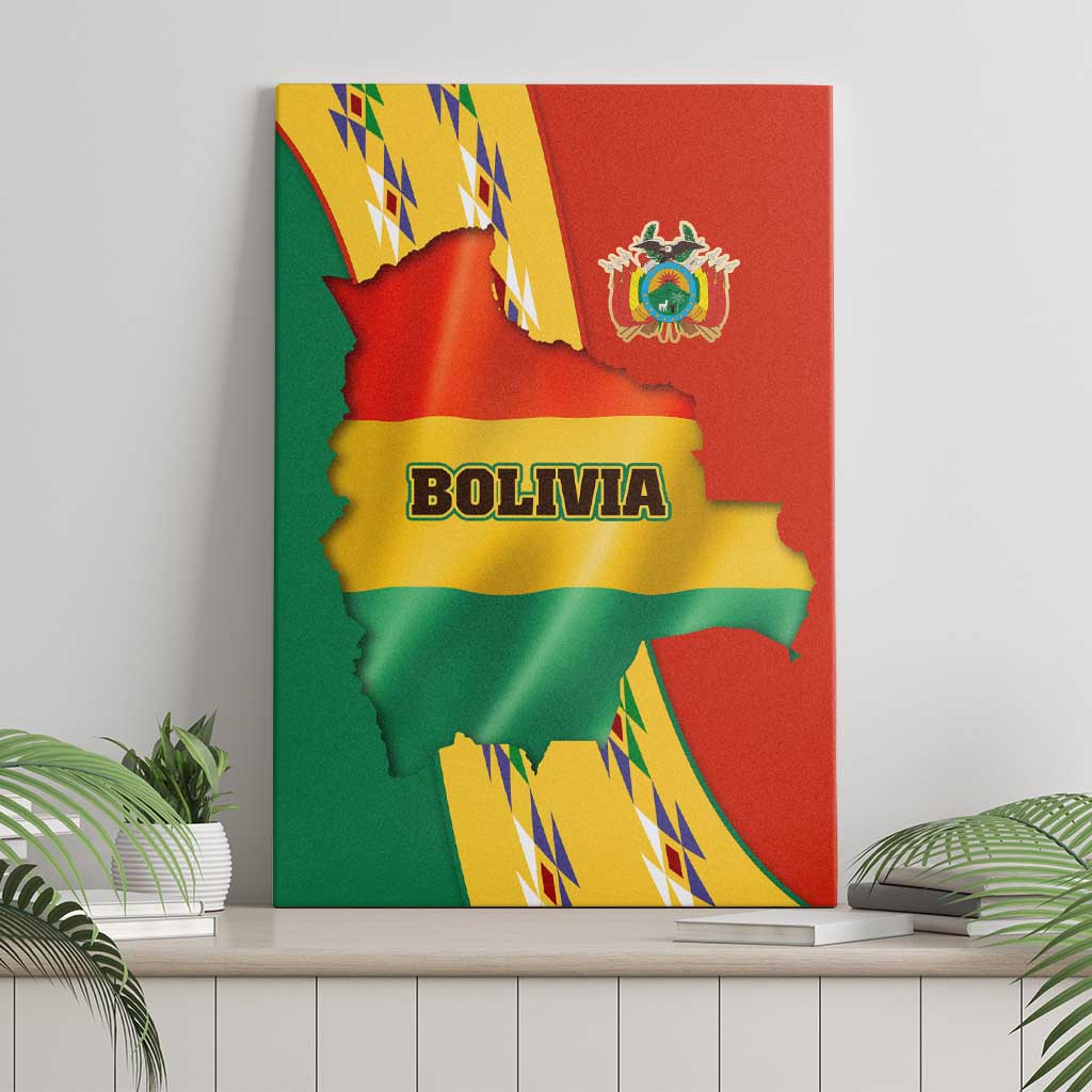 Bolivia Flag Color Canvas Wall Art with National Crest, Andean Pattern and Condor Graphic