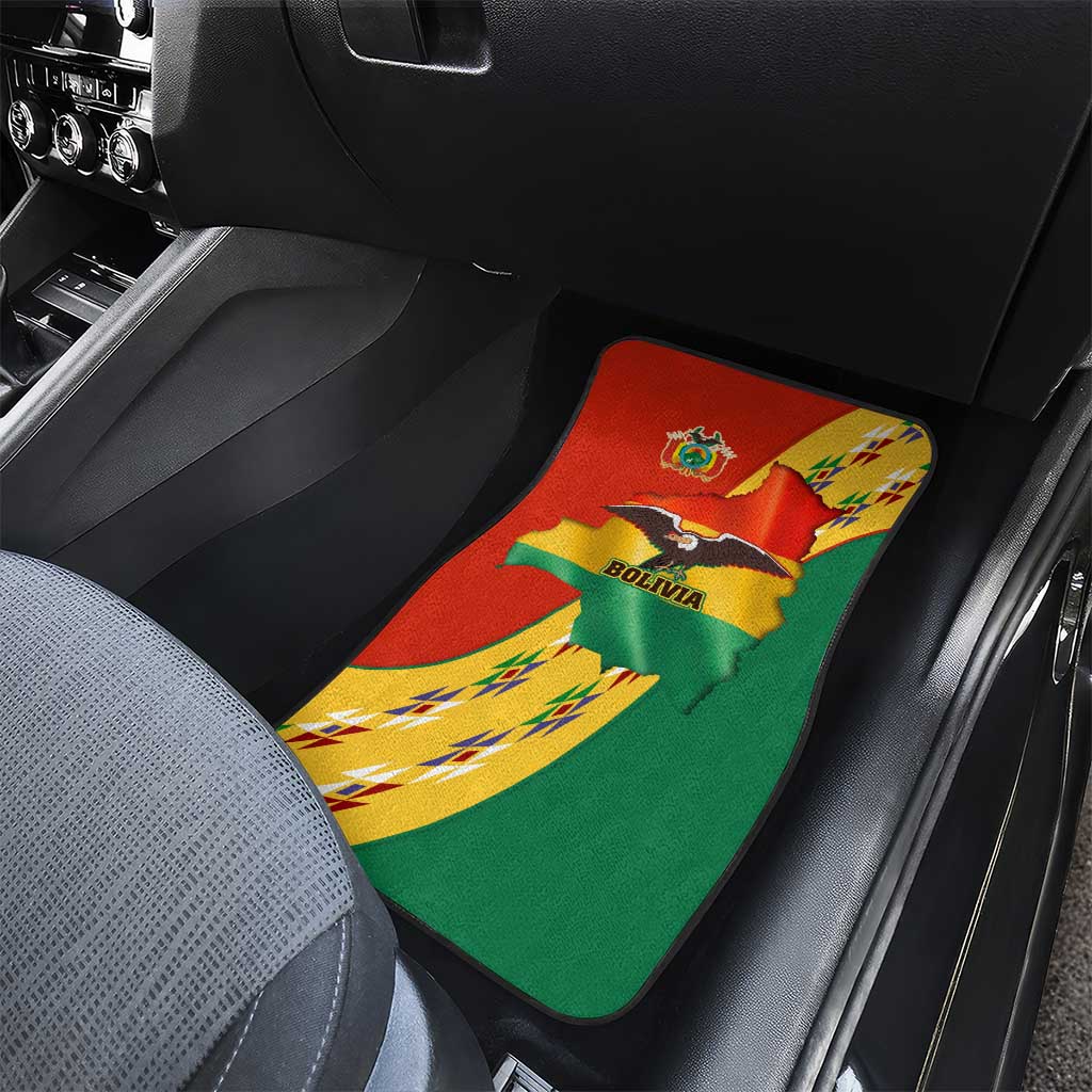 Bolivia Flag Color Car Mats with National Crest, Andean Pattern and Condor Graphic