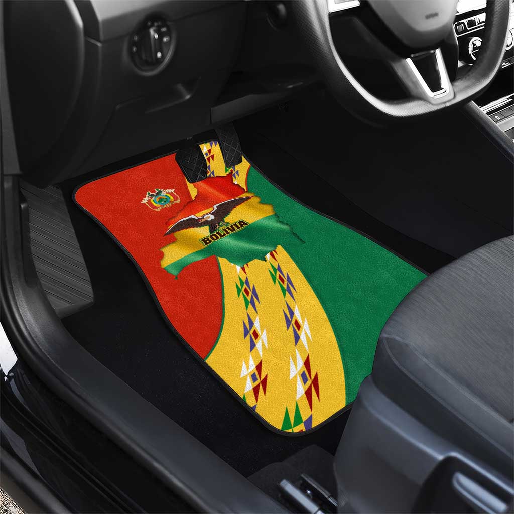 Bolivia Flag Color Car Mats with National Crest, Andean Pattern and Condor Graphic
