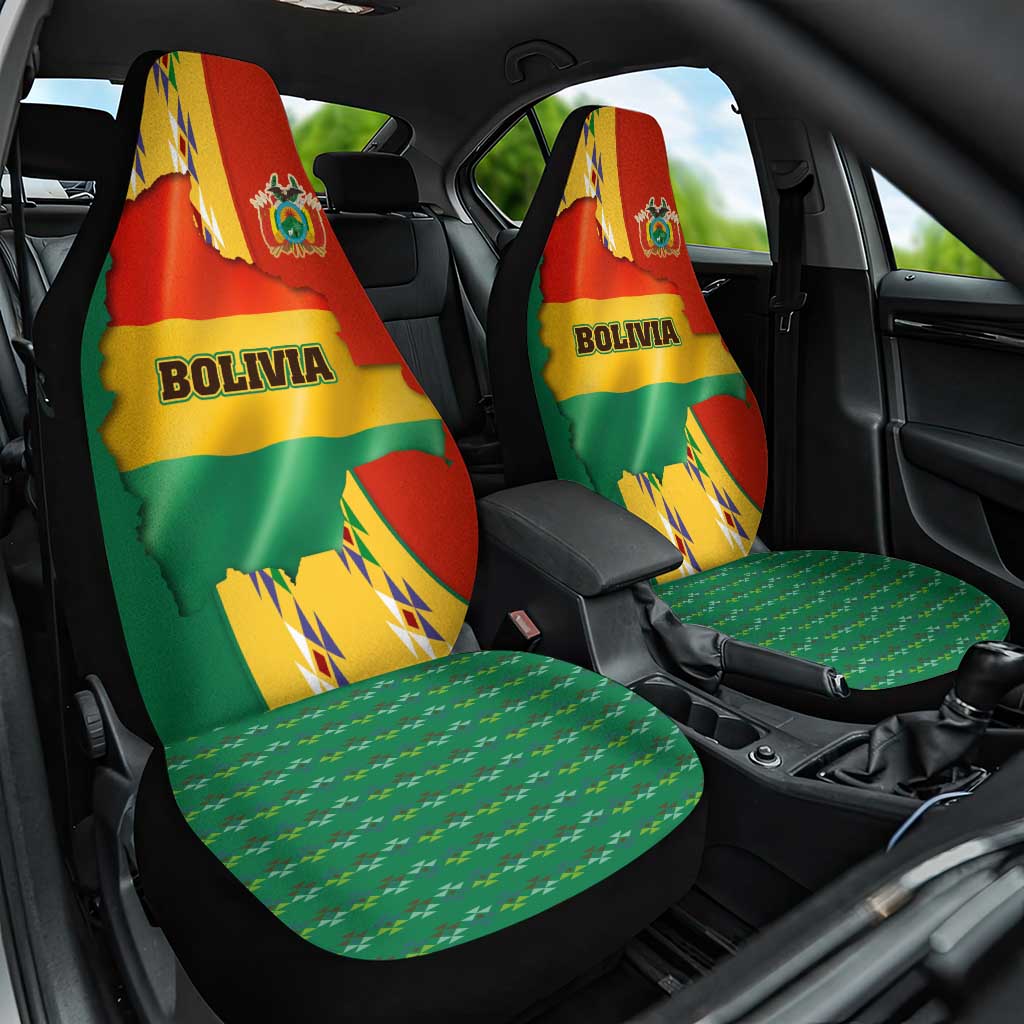 Bolivia Flag Color Car Seat Cover with National Crest, Andean Pattern and Condor Graphic
