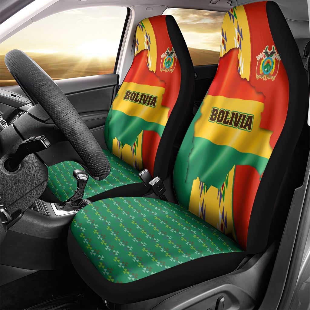 Bolivia Flag Color Car Seat Cover with National Crest, Andean Pattern and Condor Graphic