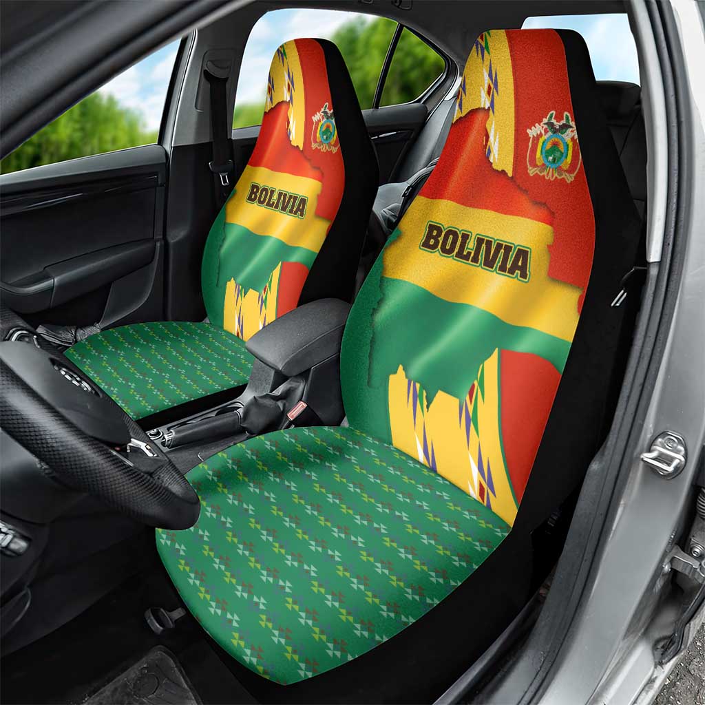 Bolivia Flag Color Car Seat Cover with National Crest, Andean Pattern and Condor Graphic