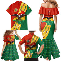 Bolivia Flag Color Family Matching Mermaid Dress and Hawaiian Shirt with National Crest, Andean Pattern and Condor Graphic