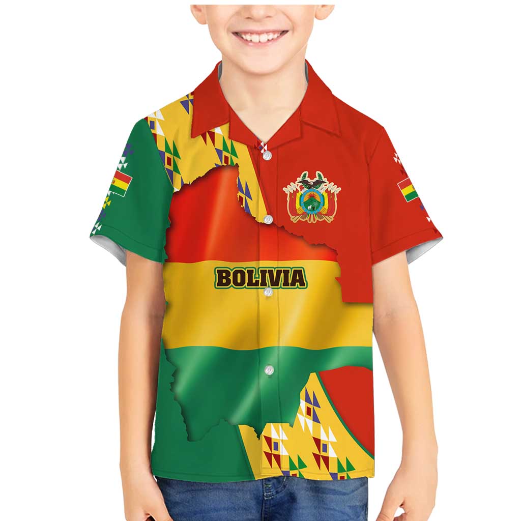 Bolivia Flag Color Family Matching Mermaid Dress and Hawaiian Shirt with National Crest, Andean Pattern and Condor Graphic