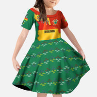 Bolivia Flag Color Family Matching Off The Shoulder Long Sleeve Dress and Hawaiian Shirt with National Crest, Andean Pattern and Condor Graphic
