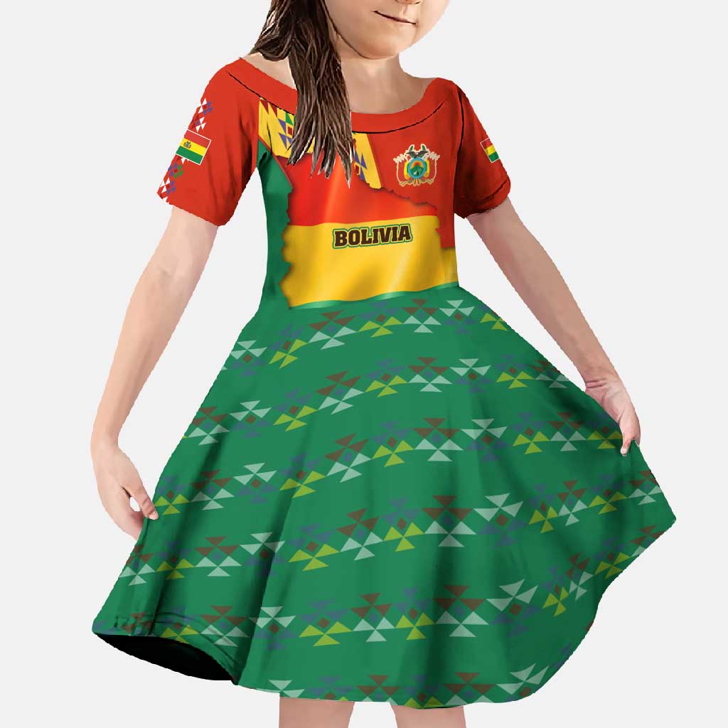 Bolivia Flag Color Family Matching Off Shoulder Maxi Dress and Hawaiian Shirt with National Crest, Andean Pattern and Condor Graphic