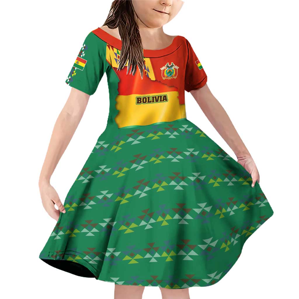 Bolivia Flag Color Family Matching Off Shoulder Short Dress and Hawaiian Shirt with National Crest, Andean Pattern and Condor Graphic