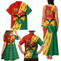 Bolivia Flag Color Family Matching Tank Maxi Dress and Hawaiian Shirt with National Crest, Andean Pattern and Condor Graphic