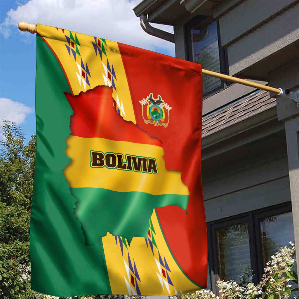 Bolivia Flag Color Garden Flag with National Crest, Andean Pattern and Condor Graphic