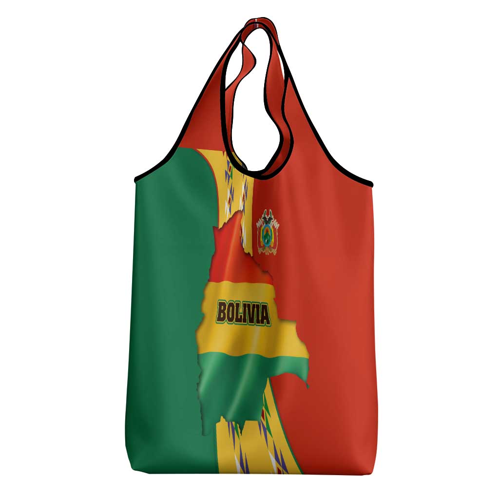 Bolivia Flag Color Grocery Bag with National Crest, Andean Pattern and Condor Graphic