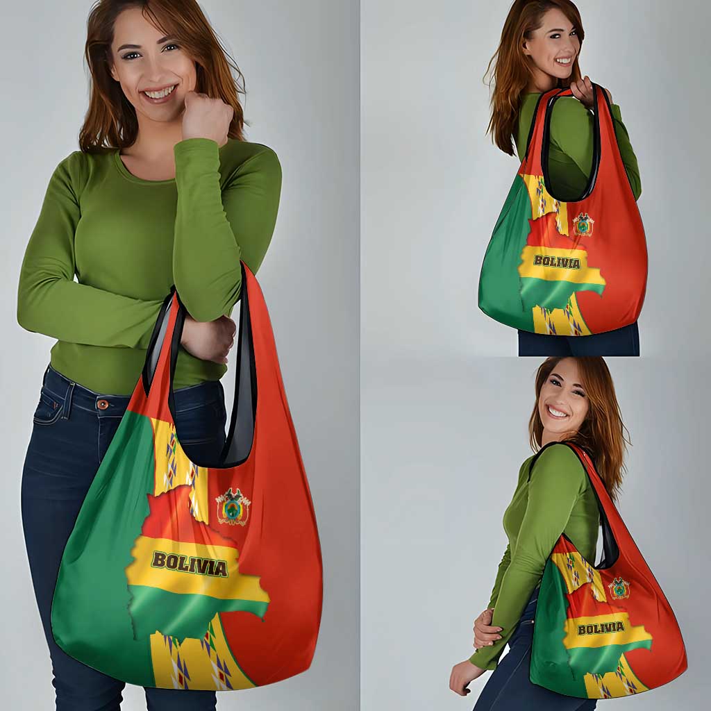 Bolivia Flag Color Grocery Bag with National Crest, Andean Pattern and Condor Graphic