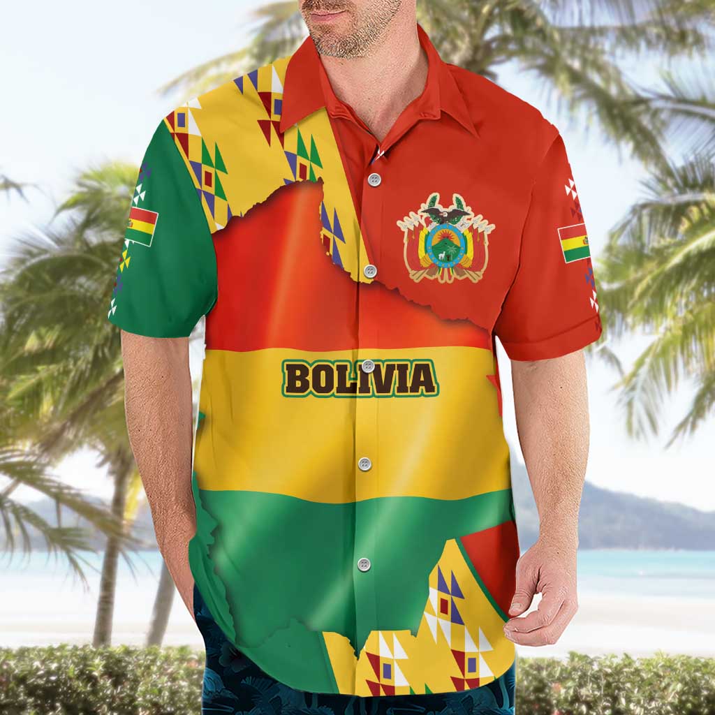 Bolivia Flag Color Hawaiian Shirt with National Crest, Andean Pattern and Condor Graphic