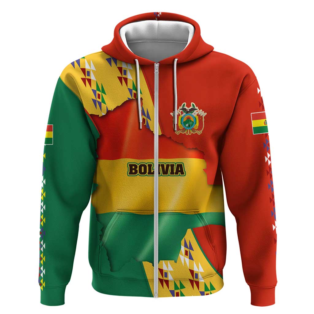 Bolivia Flag Color Hoodie with National Crest, Andean Pattern and Condor Graphic