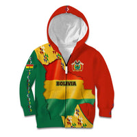 Bolivia Flag Color Kid Hoodie with National Crest, Andean Pattern and Condor Graphic