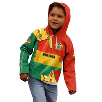 Bolivia Flag Color Kid Hoodie with National Crest, Andean Pattern and Condor Graphic