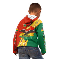 Bolivia Flag Color Kid Hoodie with National Crest, Andean Pattern and Condor Graphic
