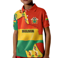 Bolivia Flag Color Kid Polo Shirt with National Crest, Andean Pattern and Condor Graphic