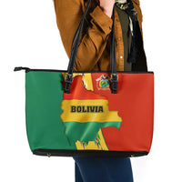 Bolivia Flag Color Leather Tote Bag with National Crest, Andean Pattern and Condor Graphic