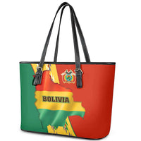 Bolivia Flag Color Leather Tote Bag with National Crest, Andean Pattern and Condor Graphic
