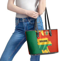 Bolivia Flag Color Leather Tote Bag with National Crest, Andean Pattern and Condor Graphic