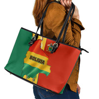 Bolivia Flag Color Leather Tote Bag with National Crest, Andean Pattern and Condor Graphic