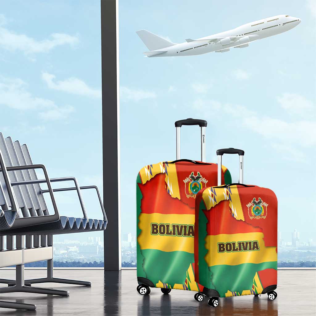 Bolivia Flag Color Luggage Cover with National Crest, Andean Pattern and Condor Graphic