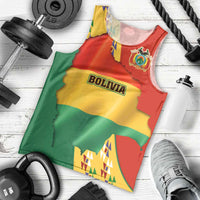 Bolivia Flag Color Men Tank Top with National Crest, Andean Pattern and Condor Graphic