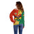 Bolivia Flag Color Off Shoulder Sweater with National Crest, Andean Pattern and Condor Graphic