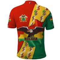Bolivia Flag Color Polo Shirt with National Crest, Andean Pattern and Condor Graphic