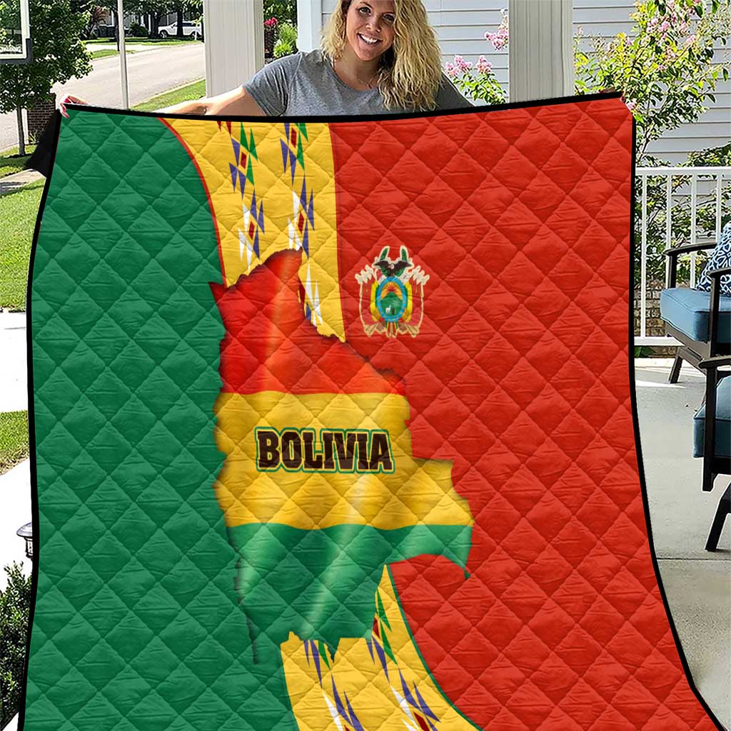 Bolivia Flag Color Quilt with National Crest, Andean Pattern and Condor Graphic