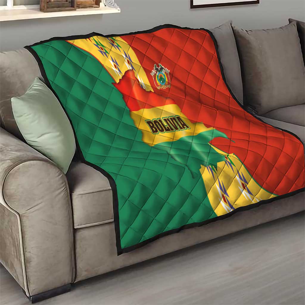 Bolivia Flag Color Quilt with National Crest, Andean Pattern and Condor Graphic
