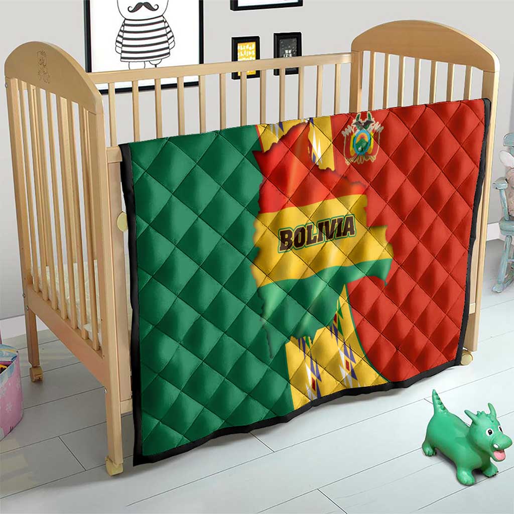 Bolivia Flag Color Quilt with National Crest, Andean Pattern and Condor Graphic