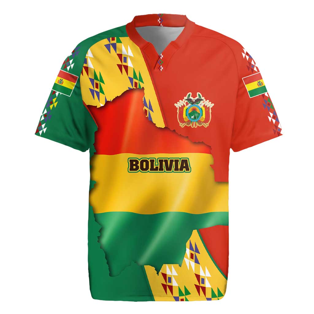 Bolivia Flag Color Rugby Jersey with National Crest, Andean Pattern and Condor Graphic