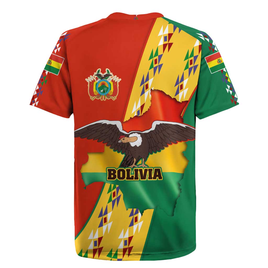 Bolivia Flag Color Rugby Jersey with National Crest, Andean Pattern and Condor Graphic