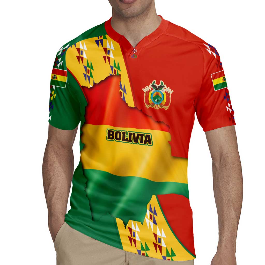 Bolivia Flag Color Rugby Jersey with National Crest, Andean Pattern and Condor Graphic