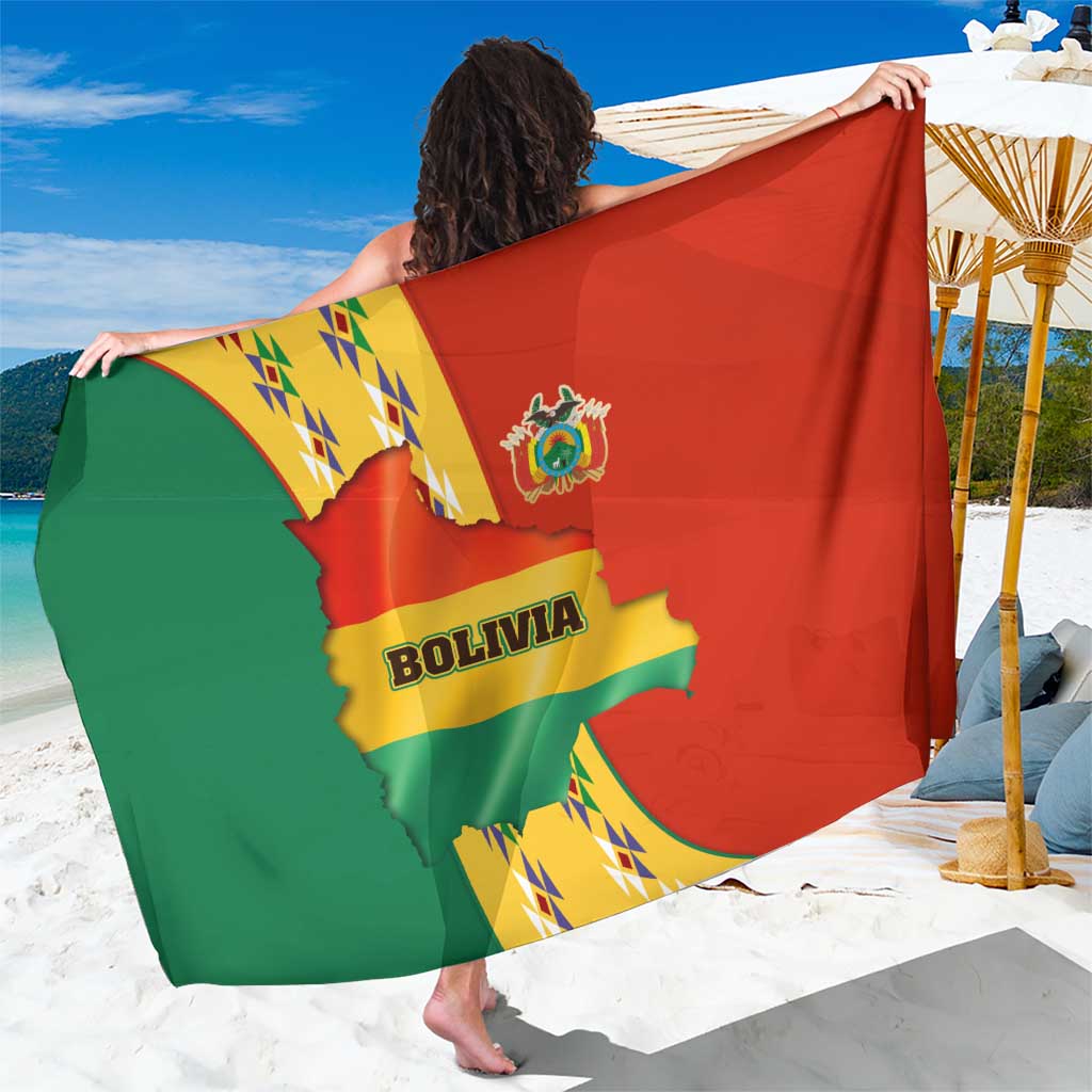 Bolivia Flag Color Sarong with National Crest, Andean Pattern and Condor Graphic