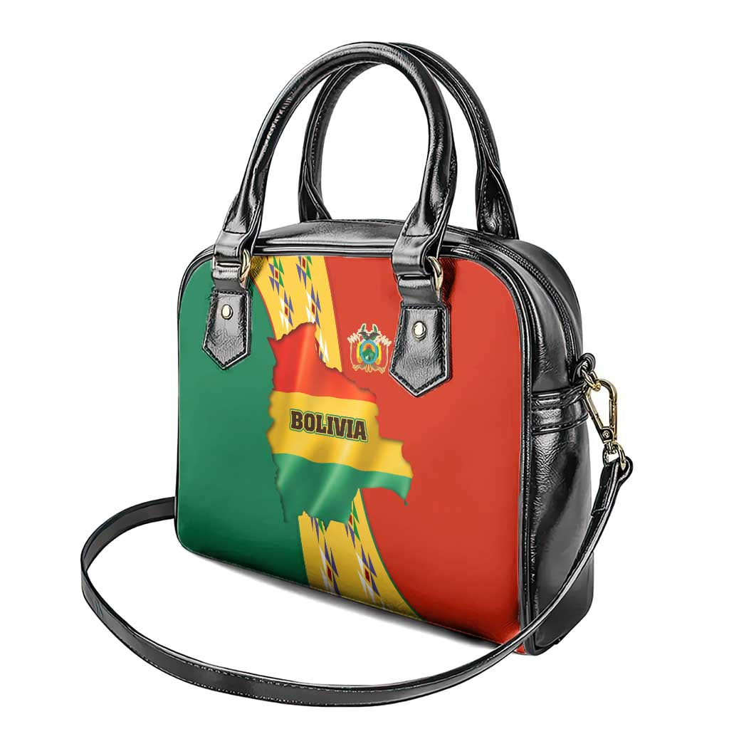 Bolivia Flag Color Shoulder Handbag with National Crest, Andean Pattern and Condor Graphic