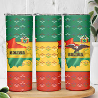 Bolivia Flag Color Skinny Tumbler with National Crest, Andean Pattern and Condor Graphic